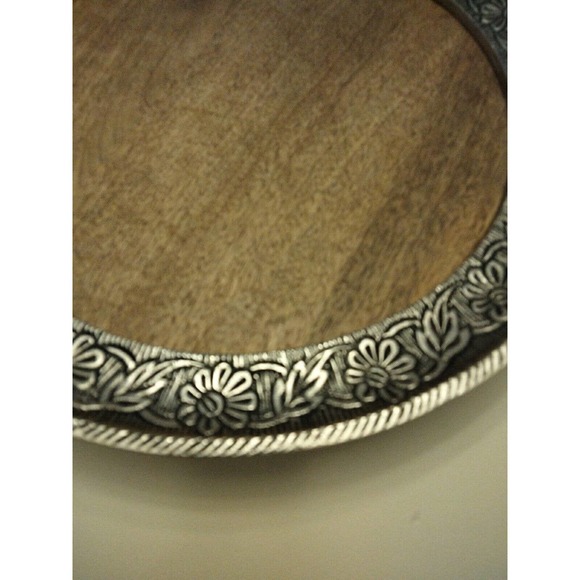 Vintage silver wood tray 14.5" With Handles Floral Pattern - Picture 2 of 6